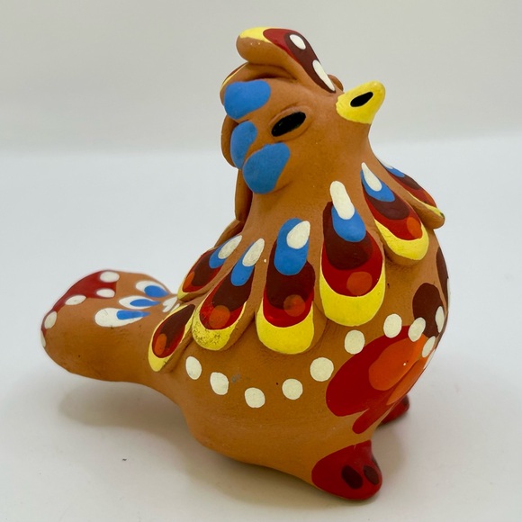 Russian Colorful Hand Painted Bird Whistle Clay Folk Art Raised Feathers - Picture 1 of 9